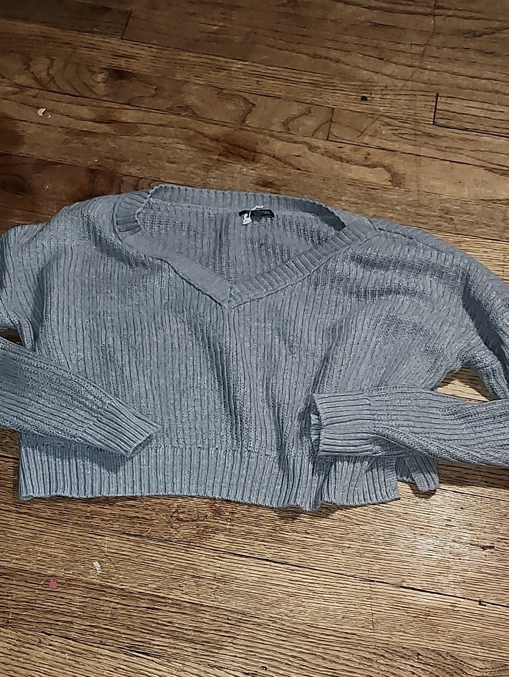 wild fable Ribbed V-Neck Cropped Sweater - Gray